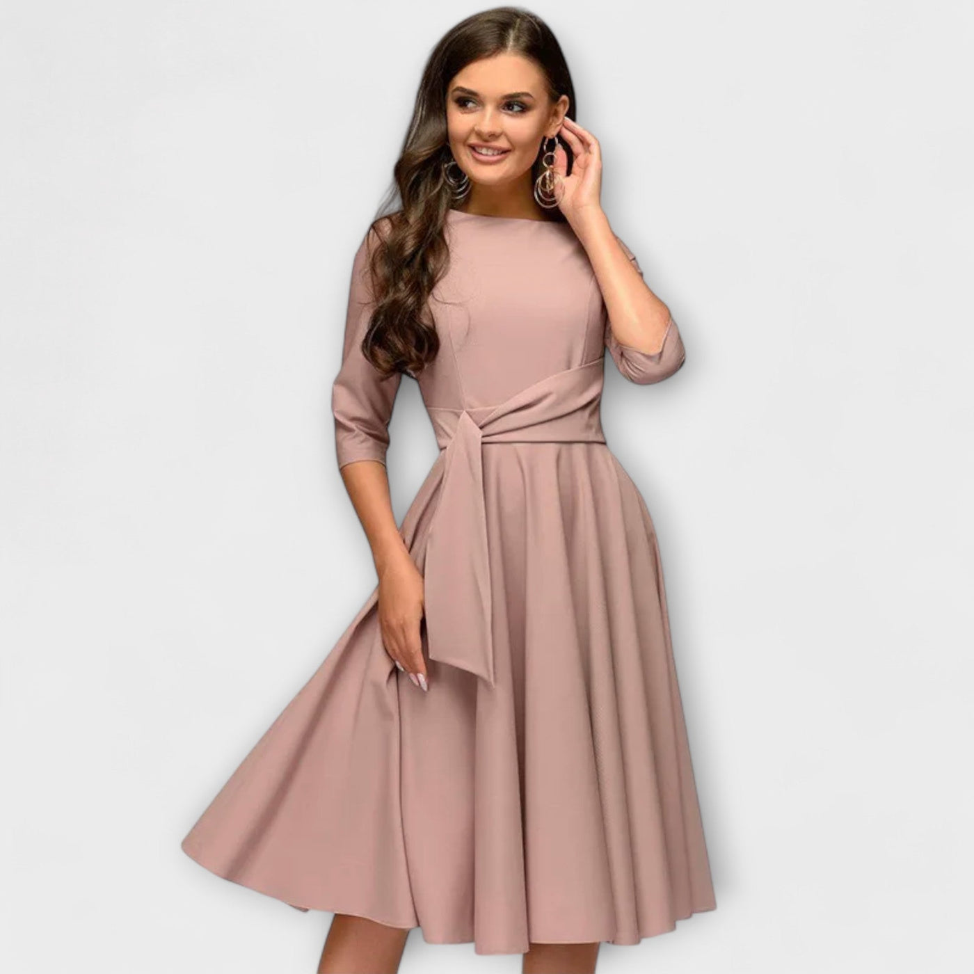 Ana - Elegante vestido midi con lazo en la cintura